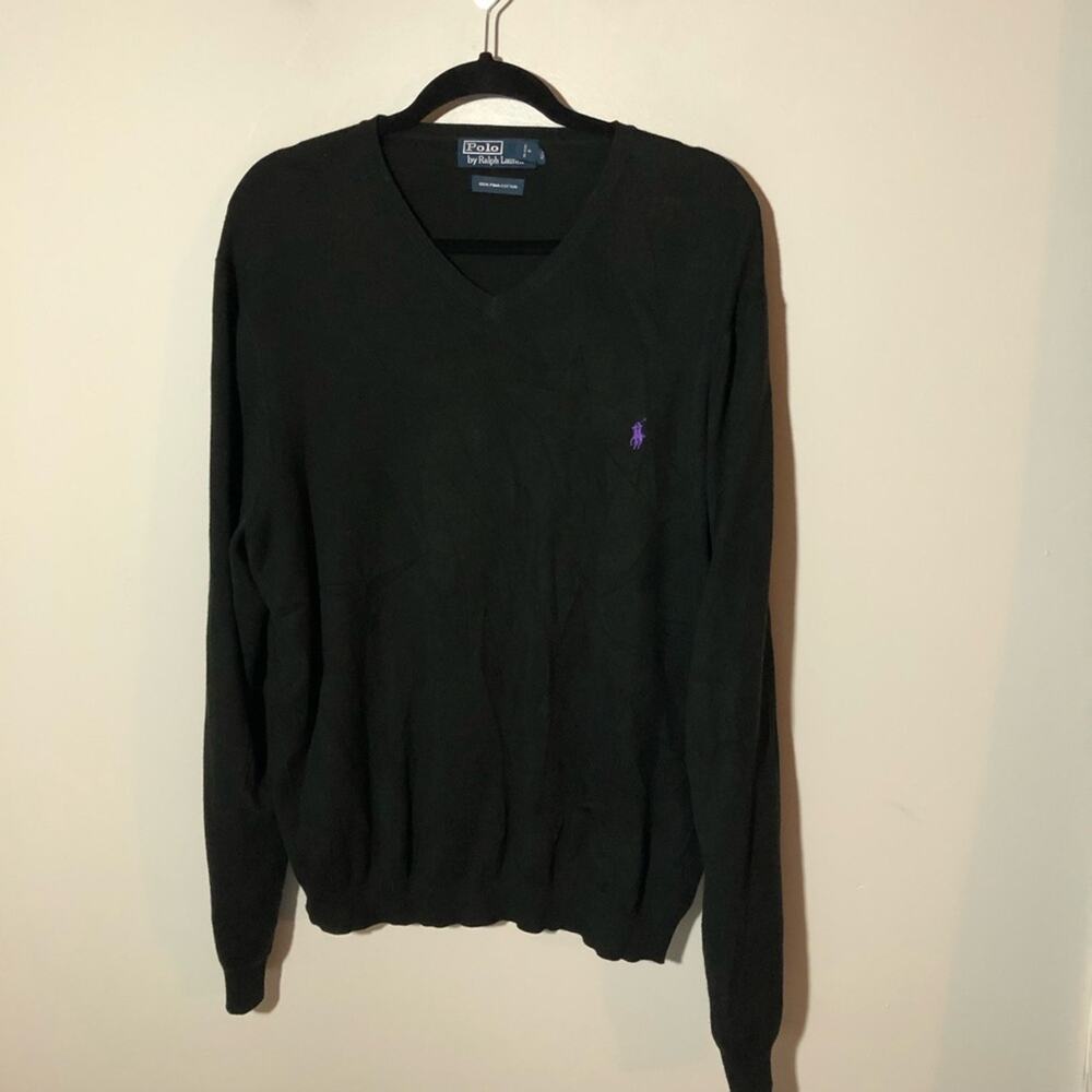 Vtg polo Ralph Lauren black v neck mens xxl pullover sweater pima cotton preppy